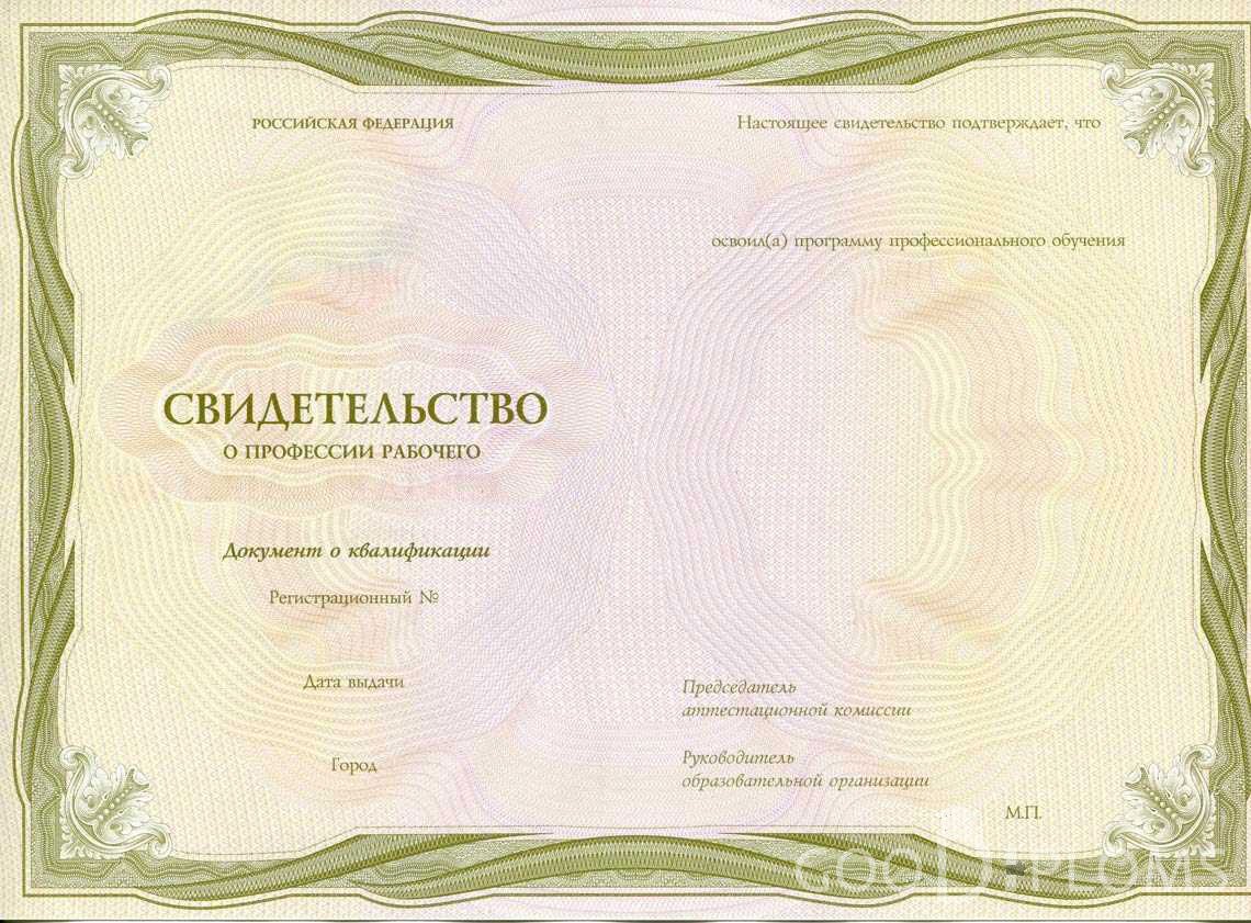 Свидетельство о Профессии Рабочего период выдачи 1999-2020 -  Миргород